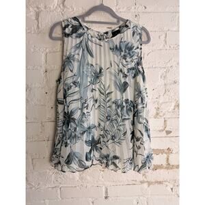 Worthington Floral Pleated Sleeveless Blouse Large Lightweight Top Workwear
